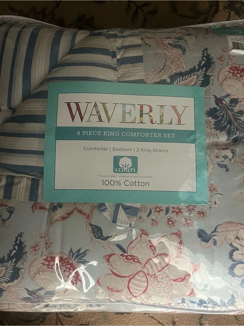 Waverly Floral & Stripe King Comforter Set